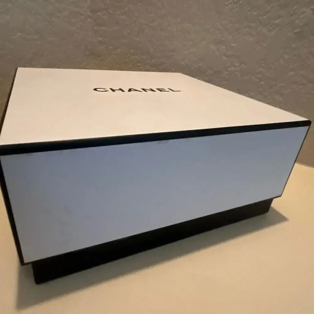 Chanel Square Box White Black Logo Luxury Decor Storage Display Giftbox 8.5x8.5